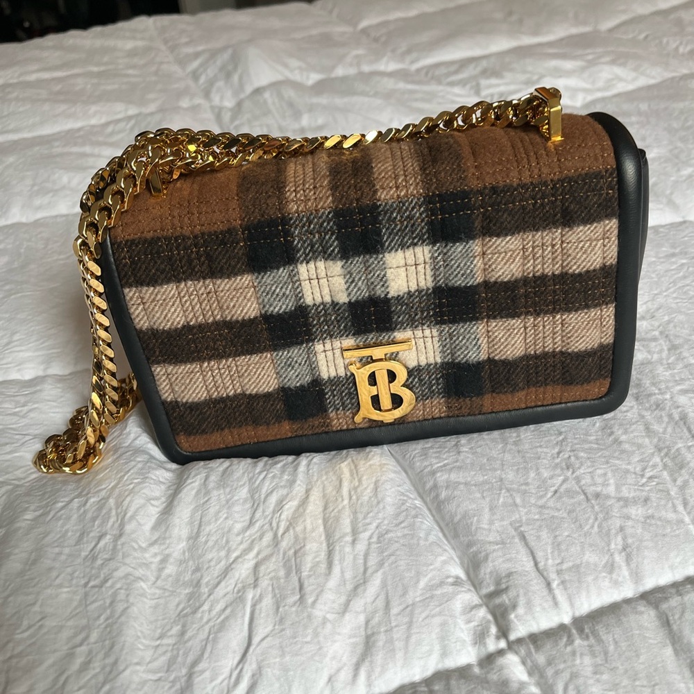 Burberry Lola Check Cashmere Chain Crossbody Bag